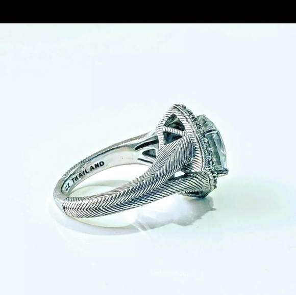 Vintage Judith Ripka Sterling Silver 4 point halo CZ engagement ring 8-8.5 - Picture 3 of 11